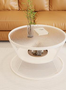 轻奶油用风玻璃玻圆形家客厅钢化璃小桌子奢现代公寓茶几小VKR户