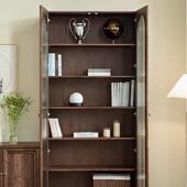 美式 全实木书复古柜璃书柜架客书房JZD厅北美黑胡桃木玻落地墙柜