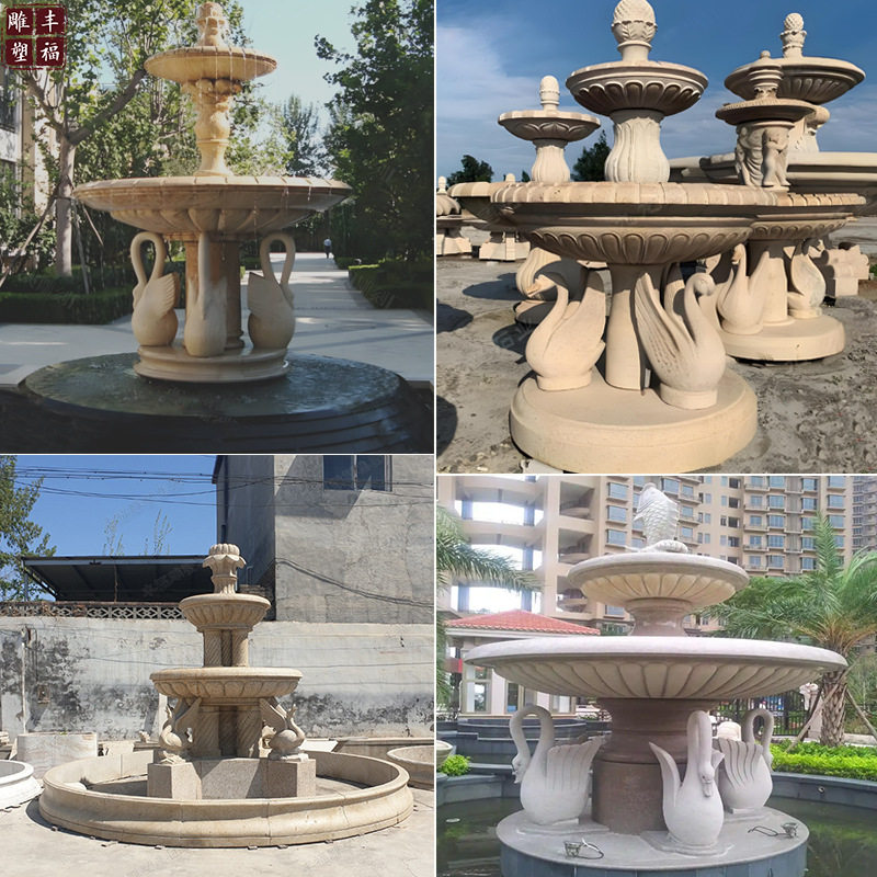 户外花园大型花岗岩天鹅喷泉