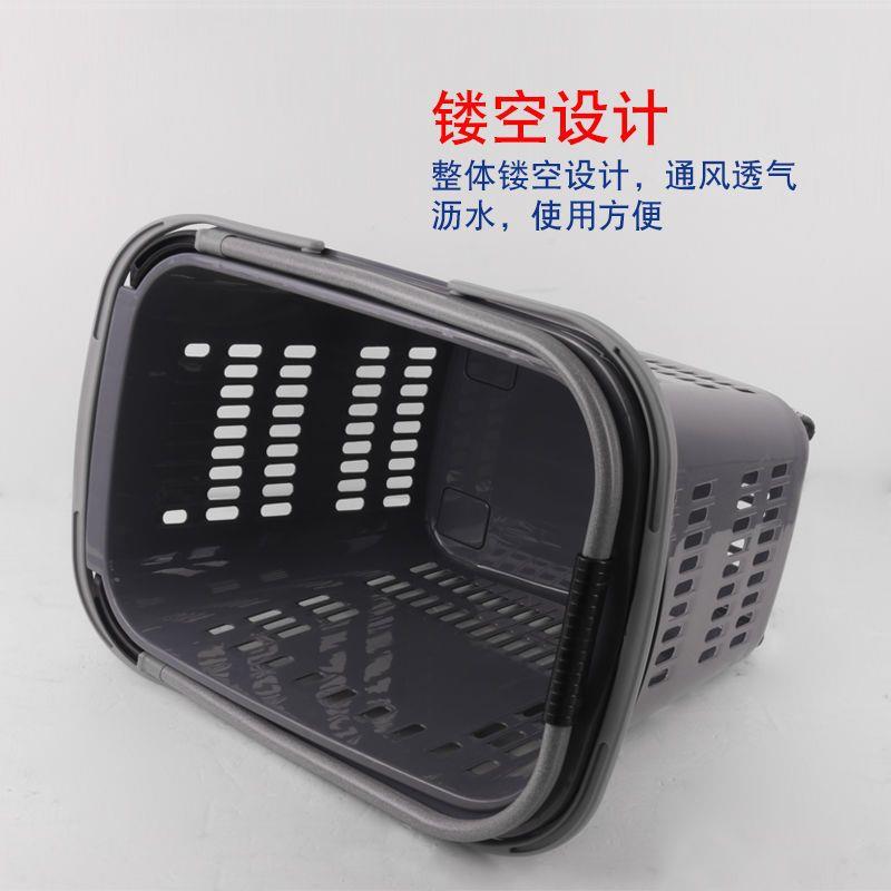 超市购物拉篮带轮买物菜框塑料带轮购物框手提杆篮购手拖QIP车篮