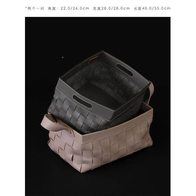 BV经典马革皮质手工编36734织鞍纳收纳篮筐脏衣篓衣帽间轻奢收脏
