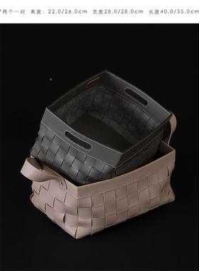 BV经典马革皮质手工编36734织鞍纳收纳篮筐脏衣篓衣帽间轻奢收脏