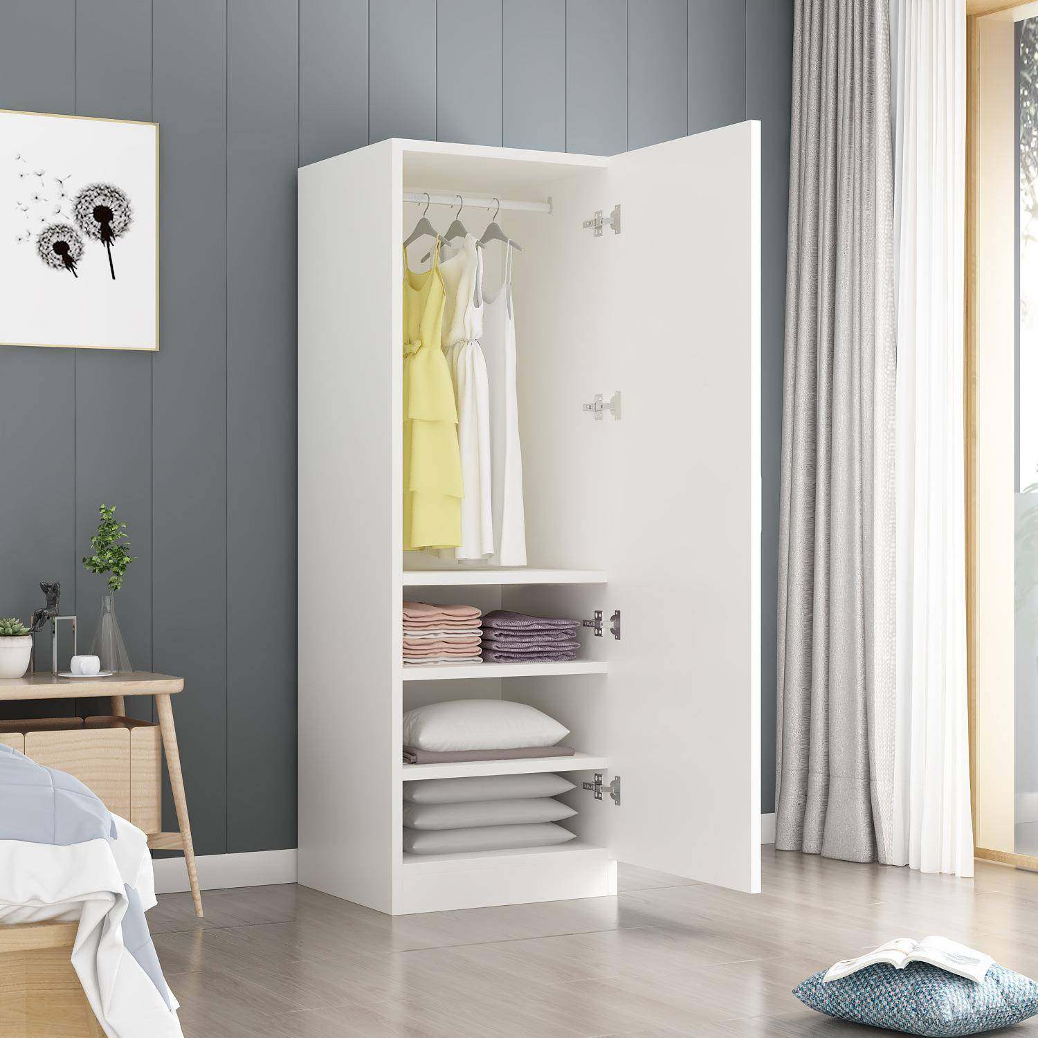 易衣柜家用童室出租房儿42837单门衣柜阳台衣帽间卧简储物柜实木