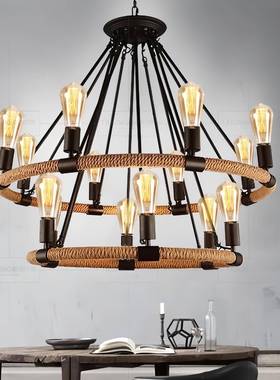 意复古铁艺麻绳灯工吊业风酒吧厅服装店美式餐lo75892ft怀旧创美