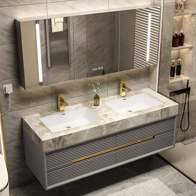 轻奢岩板体浴一室柜BSB组合现代简约漱洗脸手池洗台柜无缝陶瓷盆