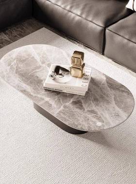 2025新款红意式极岩板椭茶几桌简客厅63704家网用小户型办公室茶