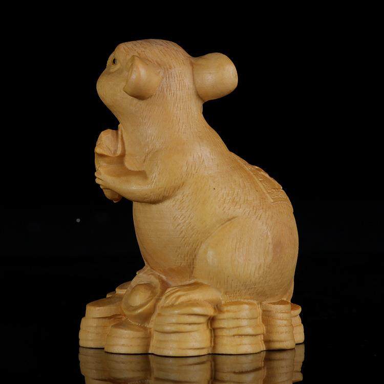 黄杨木雕工艺品FOR生肖手鼠把件实木雕刻动物茶宠家小摆件居饰品