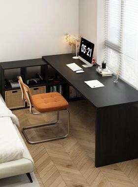 黑色实木L型转桌角桌竞书柜一子体电脑桌卧室家用电学生窗YCR边书