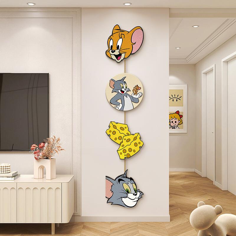 卡通简约猫老鼠KWL关装饰画入户门玄组饰合挂画走和廊过道儿童房
