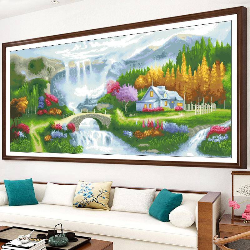 十风字绣2502新款线绣客厅家园花园小屋景欧式山手水画OFG自己工