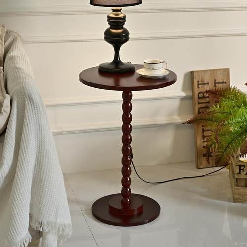 现代复古竹节实木造型小户型边几客厅阳台家用黑胡桃色圆桌咖啡桌