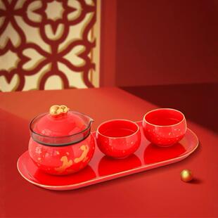 福禄葫芦户外旅行茶具一壶两杯带茶盘红色快客杯便携露营茶器