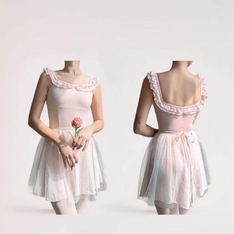 朱地芭蕾舞练功服芭蕾舞蹈形体服荷叶袖边体操服连体服中国舞蹈服