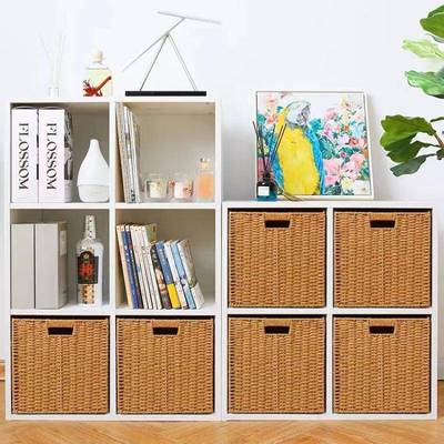 手工编织盒收收纳编藤编纳收纳筐书筐柜书架置物收IBL纳篮