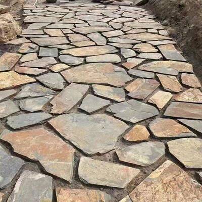 色青石板不规碎片石板岩户外墙拼砖仿古文化则石园林铺路93018锈