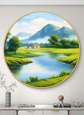 高级感铝合圆厅形装金饰背有靠山入户画玄关壁画中ycz01108式客餐