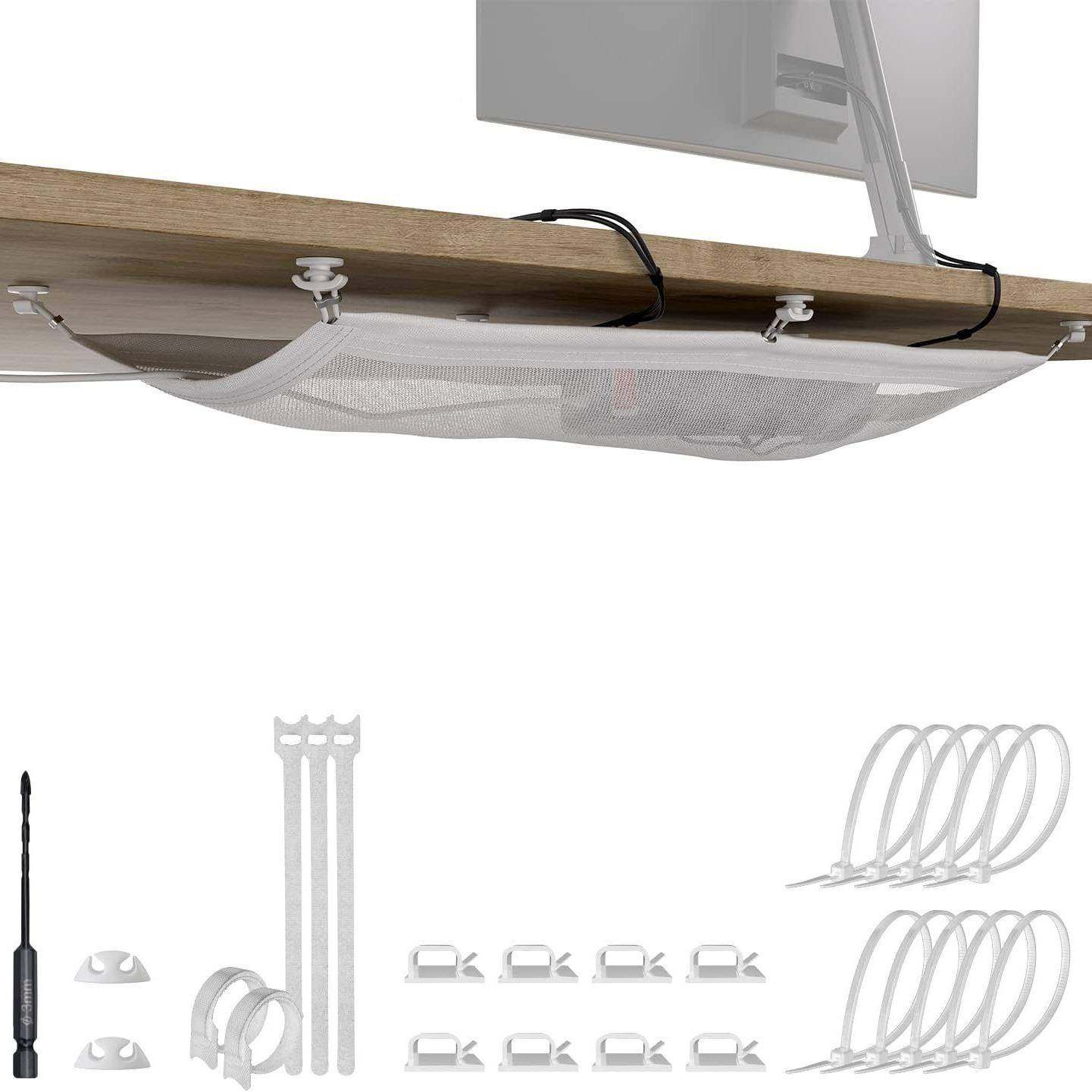 办公桌底网集17991整线理线缆管理器桌下兜电包线收纳整理绕线器