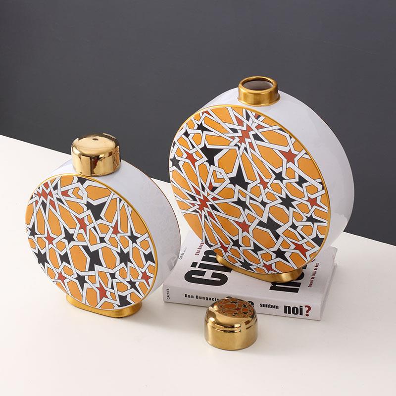 新式陶瓷扁罐创房意家摆件样板中软装装饰品装饰罐陶瓷花瓶居VEM