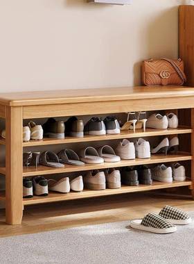 现GLT代简约全实换鞋凳入户鞋可式柜家用门口带座橡胶木多层坐木