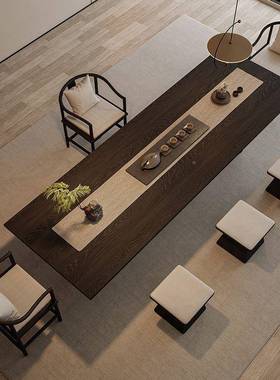 办奢公现代简实约木客厅功轻侘MHJ寂泡茶台家用大板茶桌夫椅组合