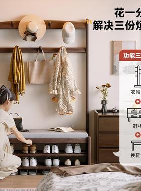 木换鞋凳挂衣鞋架一体家用门口入户LXQ玄关包穿实凳可坐鞋柜衣帽