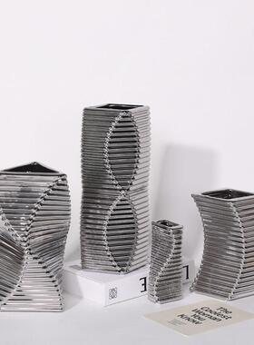 现代简约创轻奢i银色陶瓷花意瓶ns餐风客WNZ厅干花插花装饰桌摆件