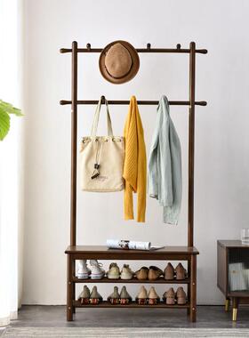 逸衣架卧落地实木衣帽架挂家衣室架OYF门口坐换鞋凳新中式进门可