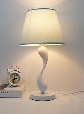 代现简约时卧室床头书房台灯尚创意时尚蓝色布艺遥见描述控灯台饰