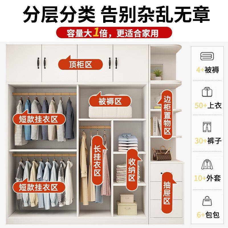 JKO衣定柜家用卧室实木推拉门全租出房用新款简易儿童衣橱收纳可