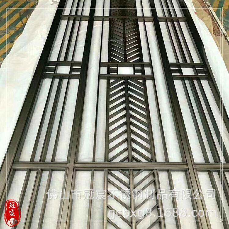防大连商场火木纹不gc859锈钢屏风断冠宸餐厅隔木纹转印仿不锈钢图片