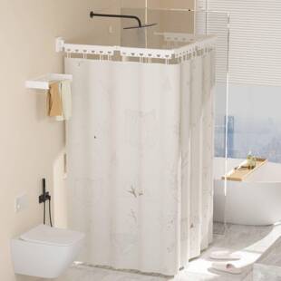 可折叠浴帘杆浴室生间免打孔干湿分6pHGYMTR离C隐弧卫形防水型淋