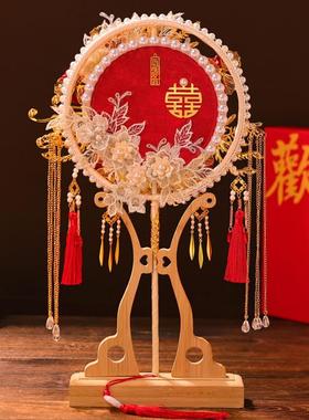 面团扇娘结婚喜扇子AL100133料包双色双婚礼秀禾手工重工新婚扇材