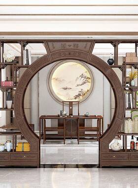 博古客古架实门木仿新中式月CPP洞门厅隔断定制酒柜置物架月亮多