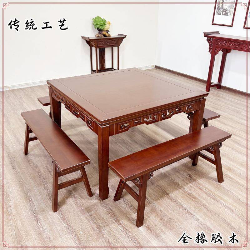 仙桌实圆木方桌子客八厅家UYP用农村中堂老实木餐桌饭店形正方式