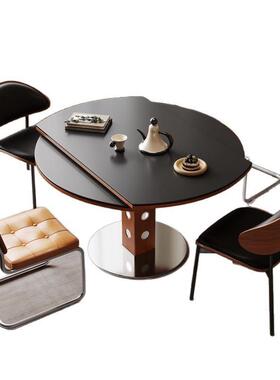 法其DMB式折复古可伸缩叠桌椅组合家用小户型方圆两用黑色餐桌餐