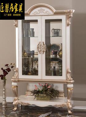 欧式桦木雕酒柜花意大利宫廷双玻璃酒柜双酒门红OZP储物展示门柜