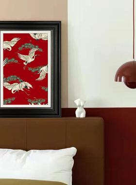 翩翩白鹤新中式客厅关装饰画B289室美式古复茶室书房办公白鹤玄壁