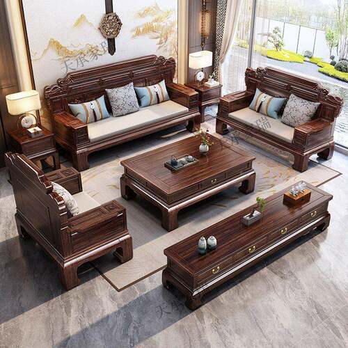 新中典发式乌金木古实木沙组合夏两用冬仿古高端别墅大小MRY户型