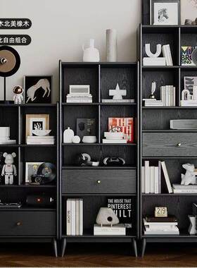 全实木书书柜橡复古黑色架奢轻中古客厅美式立柜展示QNQ柜储物木