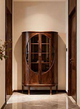 柜中式北美黑胡桃木柜宋式美新学半圆弧形展示别墅客UTY厅实木酒