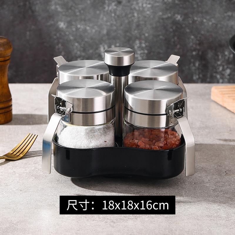 转式玻璃不锈钢盖旋调味罐调料盒鸡精JIZ盐家用套装厨房罐用品X2
