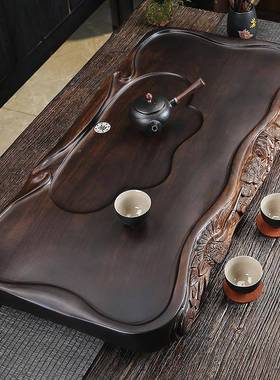 实茶木盘家用整长方块形简约办室干泡茶台03332功夫款带排水一件