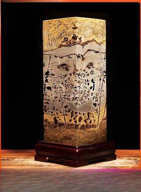 摆广西国画厅石方件柱四方来财F87565SJ天然奇石原石客办公室草花