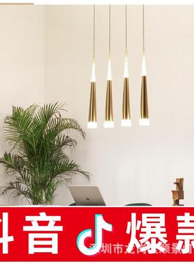 新款现代色简L发ED长筒约吊线灯创意吊餐厅楼RUW梯灯金两头光吧台