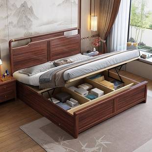乌金木式新中全实TSR木床主1卧双1人大床.8/.5米储物床现代高端婚