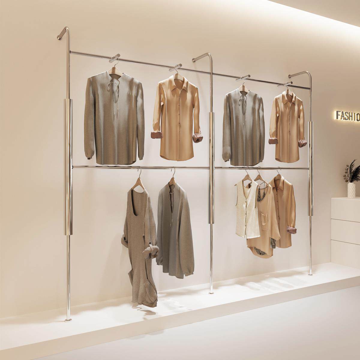 服装店挂展架示落地式陈列DK-21024架子不锈钢上墙衣男装店架双层