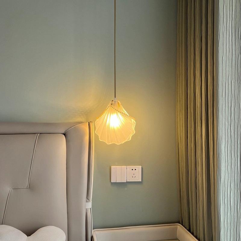 灯贝壳灯珍珠中玻古法式211小吊网红水晶璃艺型术造卧室床头壁灯