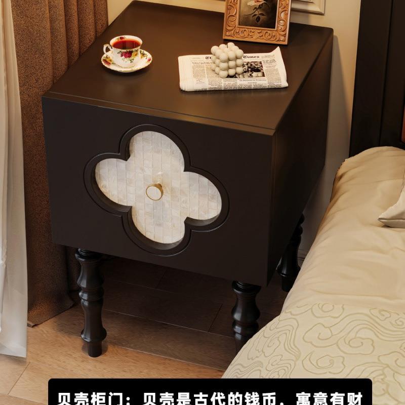 中古实木床头PVG柜储小置物美式复古黑色轻奢白型蜡木收纳物侧法