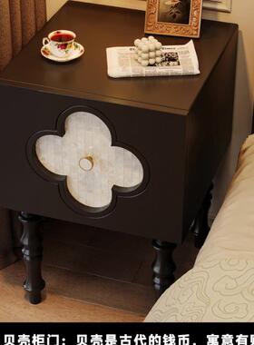 中古实木床头PVG柜储小置物美式复古黑色轻奢白型蜡木收纳物侧法
