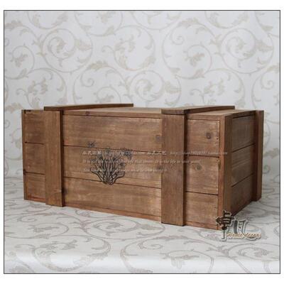 复古木15093箱老实木加固整理收箱装饰储物箱纳陈列有盖形长方木